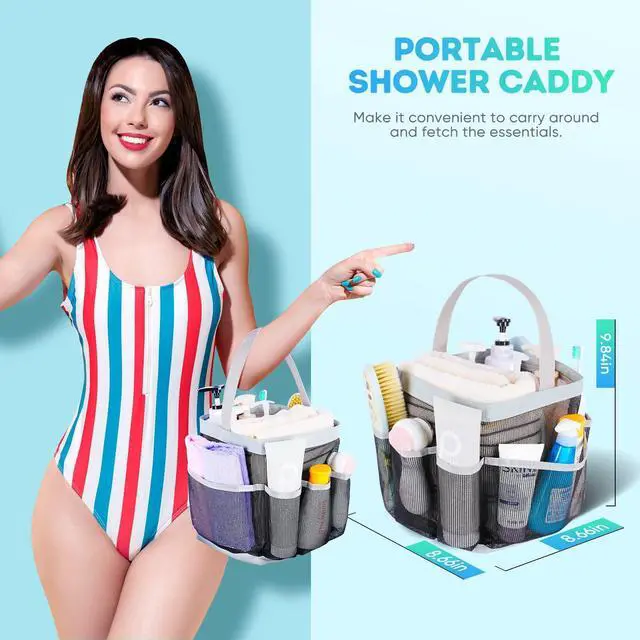 Alt view image 4 of 6 - Mesh Shower Caddy Portable for College Dorm Room Essentials,Shower Caddy Dorm with 8-Pocket Large Capacity for Beach,Swimming,Gym,Travel essentials