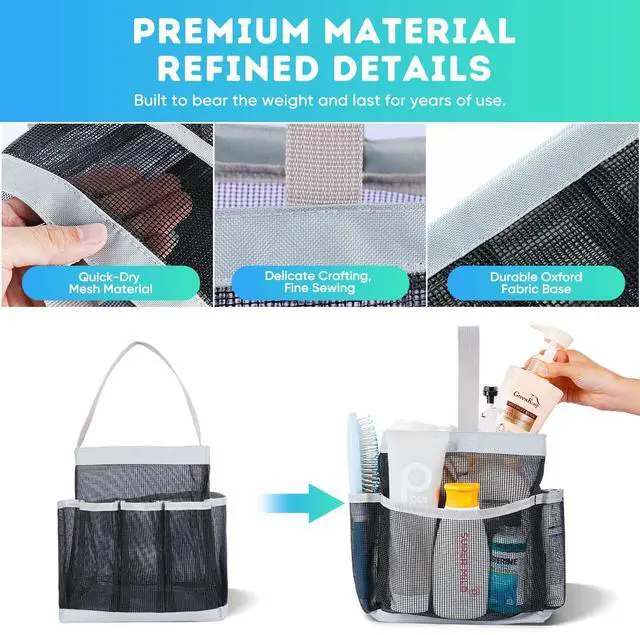 Alt view image 3 of 6 - Mesh Shower Caddy Portable for College Dorm Room Essentials,Shower Caddy Dorm with 8-Pocket Large Capacity for Beach,Swimming,Gym,Travel essentials