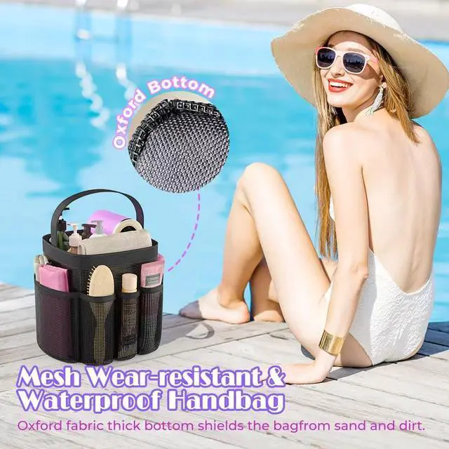Alt view image 4 of 7 - Mesh Shower Caddy Portable with 8 Upgraded Deeper Pockets,Hanging Caddy Dorm Basket, Quick Dry Shower Bag