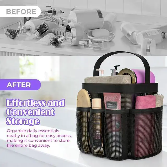 Alt view image 7 of 7 - Mesh Shower Caddy Portable with 8 Upgraded Deeper Pockets,Hanging Caddy Dorm Basket, Quick Dry Shower Bag