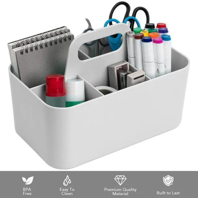 Alt view image 3 of 7 - Multipurpose Caddy Organizer, Plastic Caddy with Handle, Stackable Desk Organizer for Stationery, Marker and Pencil, Office Supplies Organizer, Dorm Caddy