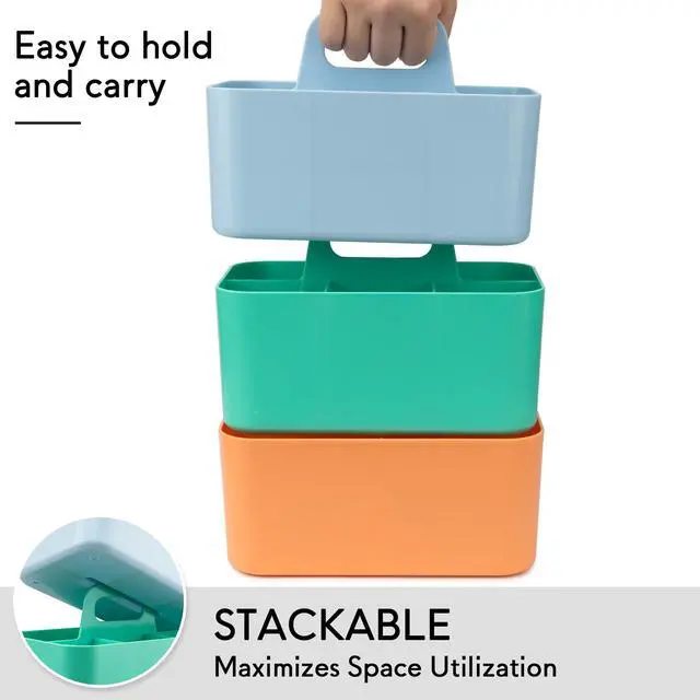 Alt view image 6 of 7 - Multipurpose Caddy Organizer, Plastic Caddy with Handle, Stackable Desk Organizer for Stationery, Marker and Pencil, Office Supplies Organizer, Dorm Caddy