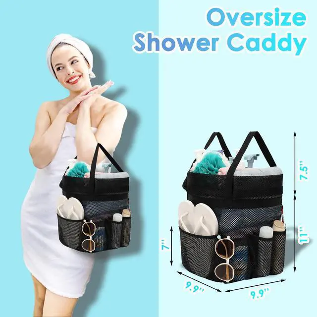 Alt view image 2 of 7 - Mesh Shower Caddy Portable with Drawstring, Dorm Room Essentials for College Girls Guys, 8-Pocket Extra Large Shower Bag Basket Tote for Camping Beach Gym Travel Toiletry Bathroom