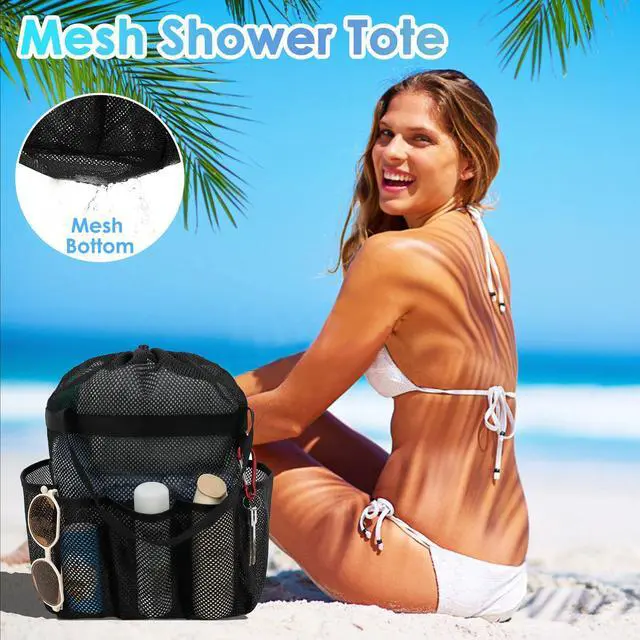 Alt view image 6 of 7 - Mesh Shower Caddy Portable with Drawstring, Dorm Room Essentials for College Girls Guys, 8-Pocket Extra Large Shower Bag Basket Tote for Camping Beach Gym Travel Toiletry Bathroom