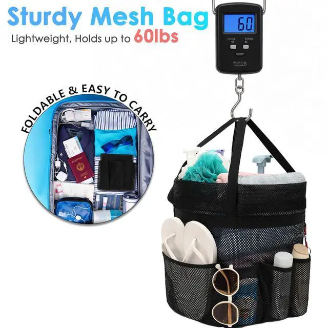 Alt view image 7 of 7 - Mesh Shower Caddy Portable with Drawstring, Dorm Room Essentials for College Girls Guys, 8-Pocket Extra Large Shower Bag Basket Tote for Camping Beach Gym Travel Toiletry Bathroom