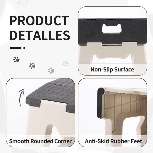 Alt view image 3 of 6 - Step Stool Foldable, 9'' Folding Step Stool for Kids & Adults, Hold Up to 300lb, Lightweight Small Collapsible Step Stools with Handle, Stepping Stools Suitable for Kitchen Bathroom (Gray)