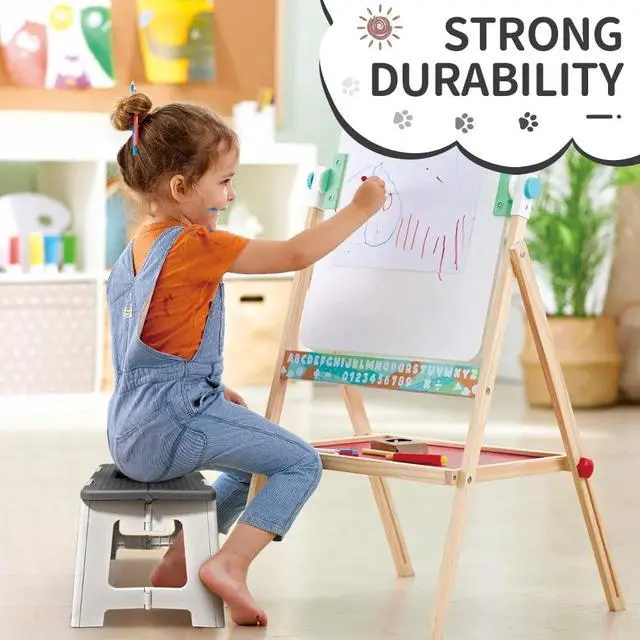 Alt view image 4 of 6 - Step Stool Foldable, 9'' Folding Step Stool for Kids & Adults, Hold Up to 300lb, Lightweight Small Collapsible Step Stools with Handle, Stepping Stools Suitable for Kitchen Bathroom (Gray)