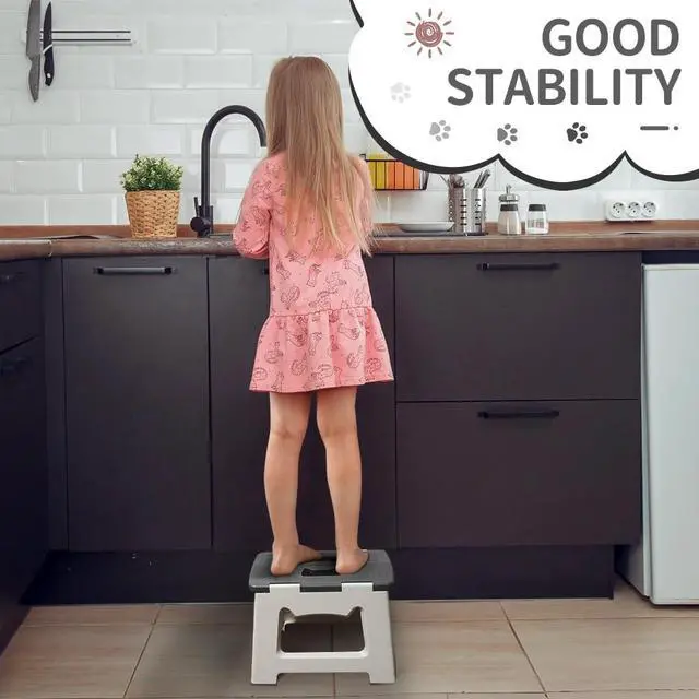 Alt view image 5 of 6 - Step Stool Foldable, 9'' Folding Step Stool for Kids & Adults, Hold Up to 300lb, Lightweight Small Collapsible Step Stools with Handle, Stepping Stools Suitable for Kitchen Bathroom (Gray)