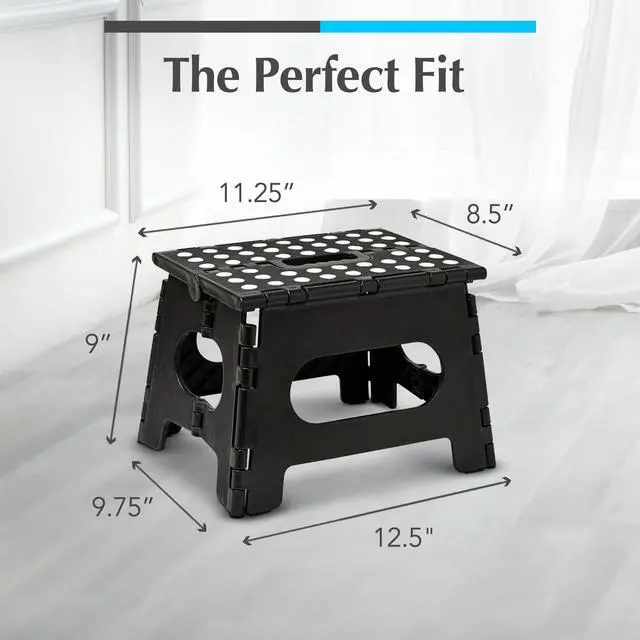 Alt view image 5 of 7 - Folding Step Stool - Sturdy Enough Collapsible Stool to Support Adults - Opens Easy with One Flip - Great for Kitchen, Bathroom or Bedroom (Black - 9 Inch)