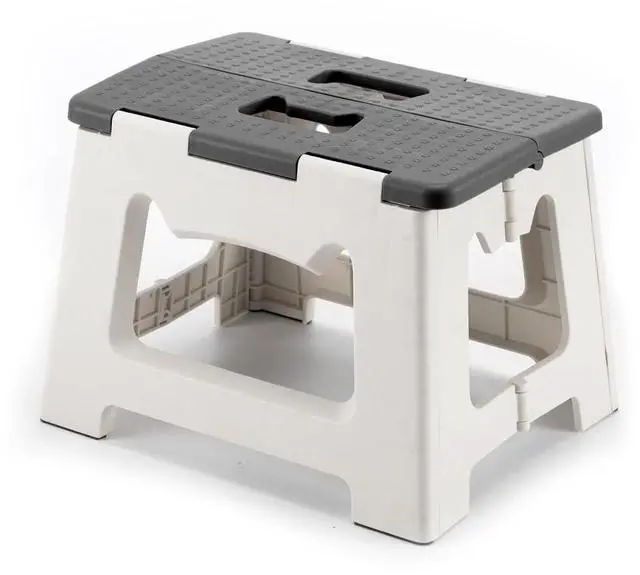Main image of 9'' Folding Step Stools for Kids and Adults, Hold Up to 300 lbs, Portable Foldable Step Stool for Toddlers, Plastic Small Collapsible Stepping Stools with Handle for Kitchen Bathroom (Gray)