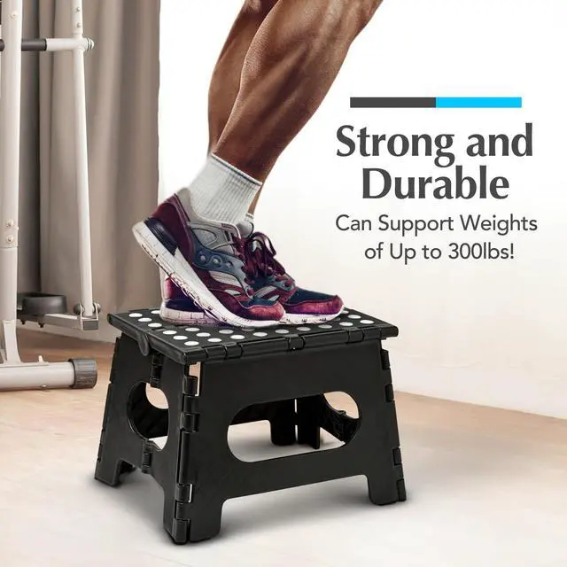 Alt view image 4 of 7 - Folding Step Stool - Sturdy Enough Collapsible Stool to Support Adults - Opens Easy with One Flip - Great for Kitchen, Bathroom or Bedroom (Black - 9 Inch)