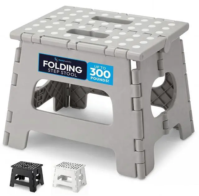 Main image of Folding Lightweight Step Stool - Sturdy Enough to Support Adults - Opens Easy with One Flip - Great for Kitchen, Bathroom or Bedroom (Gray - 8 Inch)