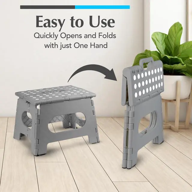 Alt view image 4 of 7 - Folding Lightweight Step Stool - Sturdy Enough to Support Adults - Opens Easy with One Flip - Great for Kitchen, Bathroom or Bedroom (Gray - 8 Inch)
