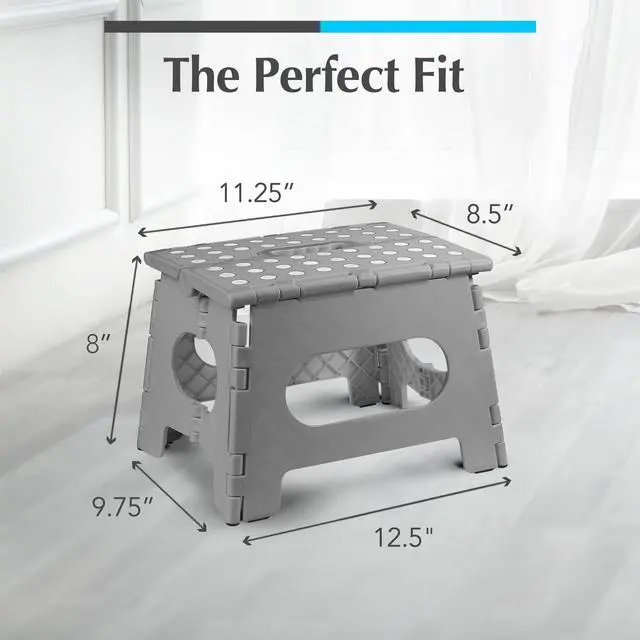 Alt view image 2 of 7 - Folding Lightweight Step Stool - Sturdy Enough to Support Adults - Opens Easy with One Flip - Great for Kitchen, Bathroom or Bedroom (Gray - 8 Inch)