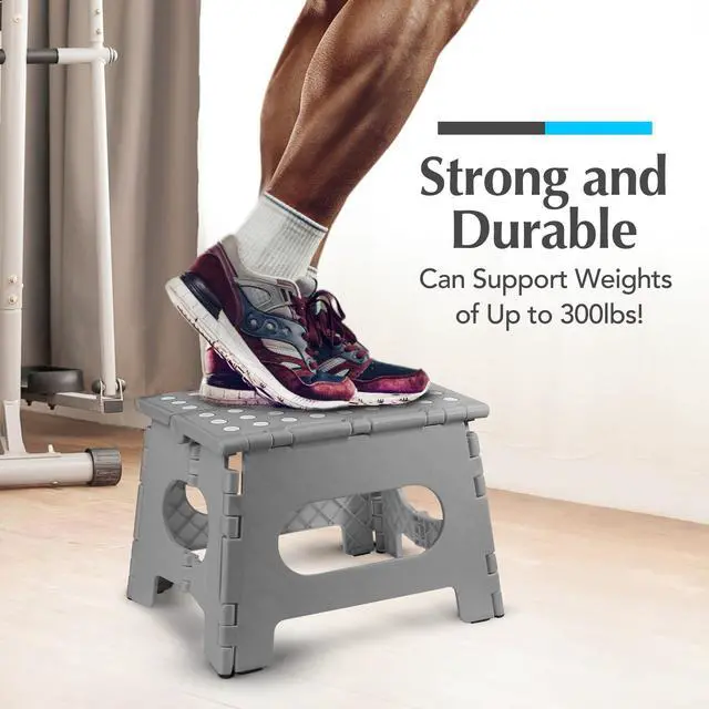 Alt view image 5 of 7 - Folding Lightweight Step Stool - Sturdy Enough to Support Adults - Opens Easy with One Flip - Great for Kitchen, Bathroom or Bedroom (Gray - 8 Inch)
