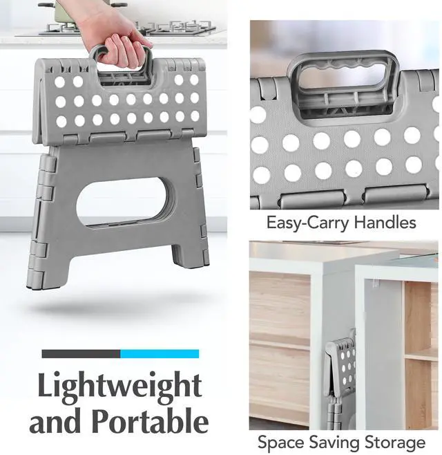 Alt view image 6 of 7 - Folding Lightweight Step Stool - Sturdy Enough to Support Adults - Opens Easy with One Flip - Great for Kitchen, Bathroom or Bedroom (Gray - 8 Inch)