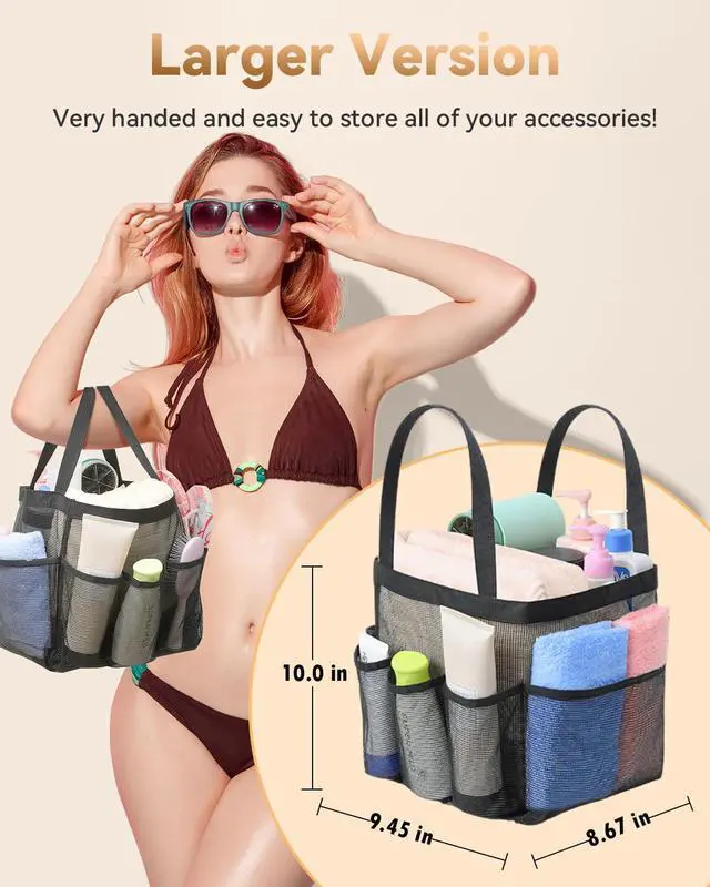Alt view image 2 of 7 - Mesh Shower Caddy Tote, Large Shower Caddy Basket Portable, Quick Dry Hanging Toiletry Bag, 8 Storage Pocket Handle Bath Organizer for College Dorm, Gym, Camp, Travel