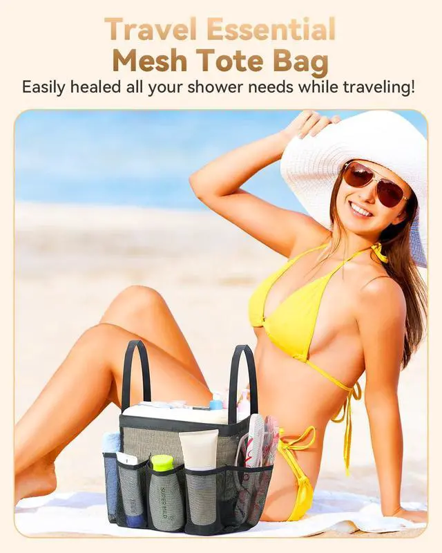 Alt view image 7 of 7 - Mesh Shower Caddy Tote, Large Shower Caddy Basket Portable, Quick Dry Hanging Toiletry Bag, 8 Storage Pocket Handle Bath Organizer for College Dorm, Gym, Camp, Travel