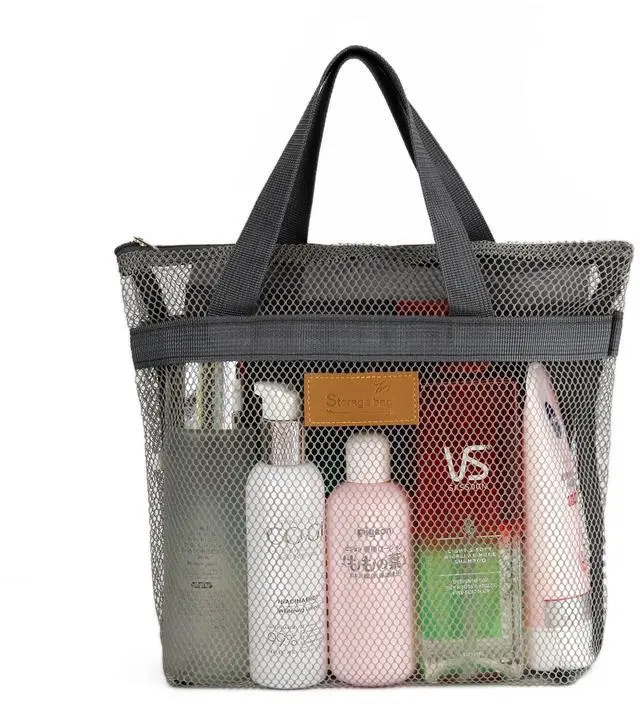 Main image of Mesh Shower Caddy Bag Portable Hanging Toiletry and Bath Organizer with Zipper for Travel, Gym, Swimming, Camping, College Dorms, Beach (Grey)