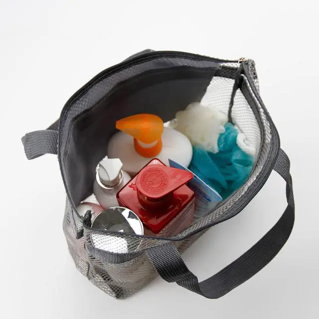 Alt view image 3 of 7 - Mesh Shower Caddy Bag Portable Hanging Toiletry and Bath Organizer with Zipper for Travel, Gym, Swimming, Camping, College Dorms, Beach (Grey)
