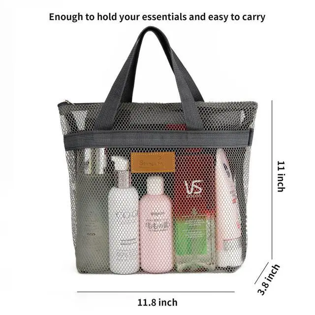 Alt view image 7 of 7 - Mesh Shower Caddy Bag Portable Hanging Toiletry and Bath Organizer with Zipper for Travel, Gym, Swimming, Camping, College Dorms, Beach (Grey)