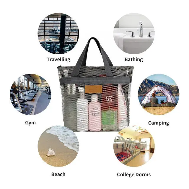 Alt view image 6 of 7 - Mesh Shower Caddy Bag Portable Hanging Toiletry and Bath Organizer with Zipper for Travel, Gym, Swimming, Camping, College Dorms, Beach (Grey)