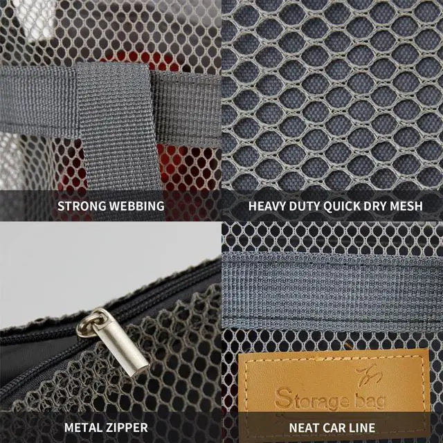 Alt view image 5 of 7 - Mesh Shower Caddy Bag Portable Hanging Toiletry and Bath Organizer with Zipper for Travel, Gym, Swimming, Camping, College Dorms, Beach (Grey)