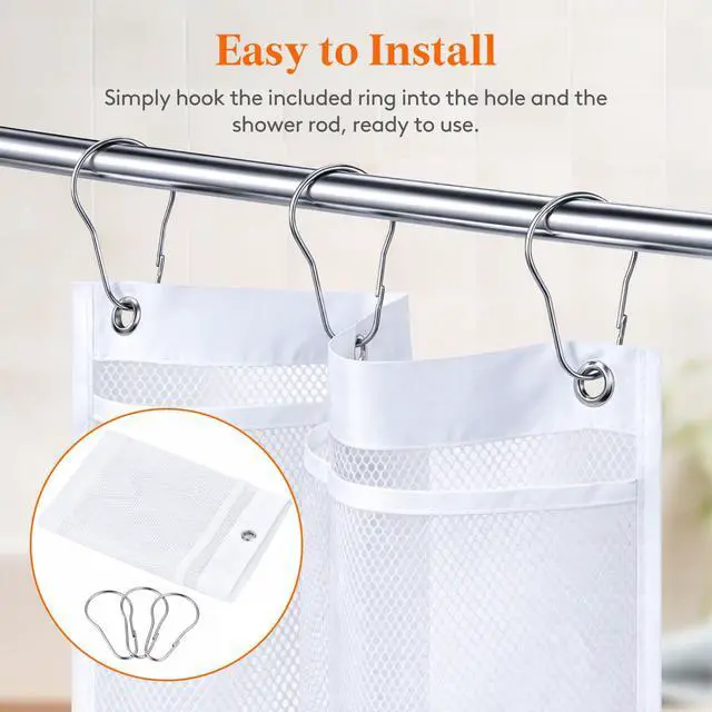 Alt view image 4 of 7 - Cruise Essentials Shower Caddy Must-Have, 7 Pockets Hanging Bathroom Organizer with Quick-Dry Mesh, Portable Shower Bag to Storage Soap, Shampoo, for RVing, Travel, Camping, White, 1 Pack