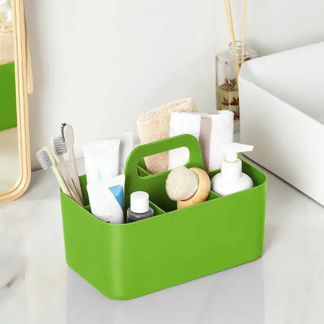 Alt view image 3 of 7 - Multiuse Caddy Organizer with Handle, Portable Divided Plastic Tote Bin - Art Craft, Stationary Pen Marker Crayons, Makeup Hair Supplies Storage - Bathroom, Classroom, Dorm, Office, Desk Holder -Green