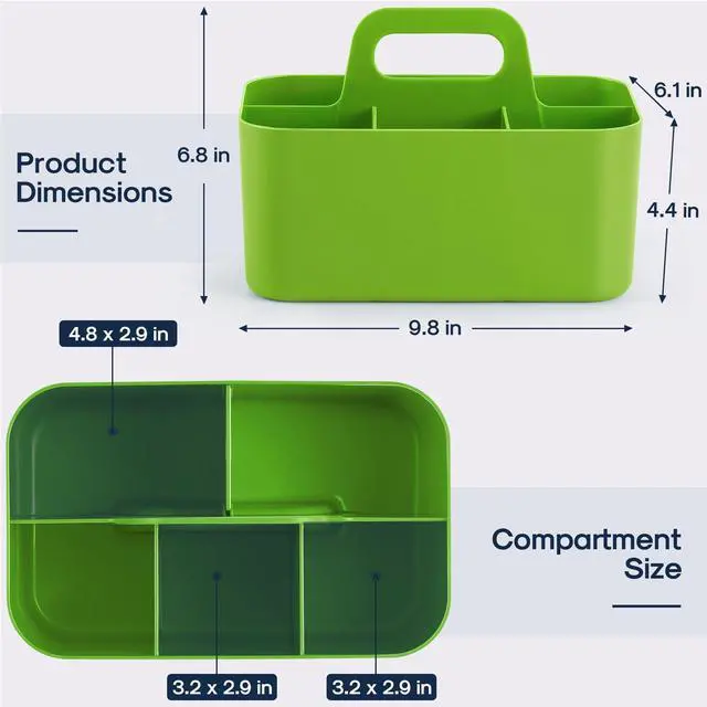Alt view image 5 of 7 - Multiuse Caddy Organizer with Handle, Portable Divided Plastic Tote Bin - Art Craft, Stationary Pen Marker Crayons, Makeup Hair Supplies Storage - Bathroom, Classroom, Dorm, Office, Desk Holder -Green