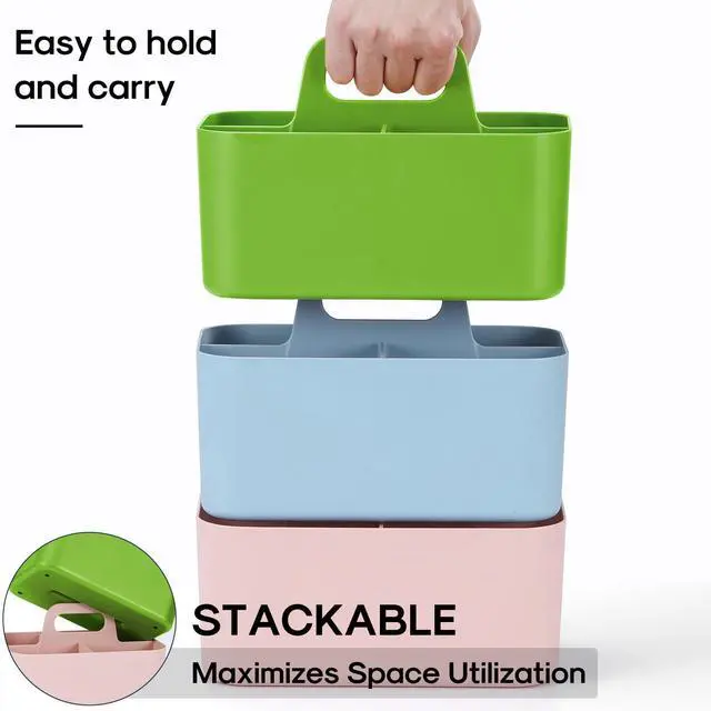 Alt view image 7 of 7 - Multiuse Caddy Organizer with Handle, Portable Divided Plastic Tote Bin - Art Craft, Stationary Pen Marker Crayons, Makeup Hair Supplies Storage - Bathroom, Classroom, Dorm, Office, Desk Holder -Green