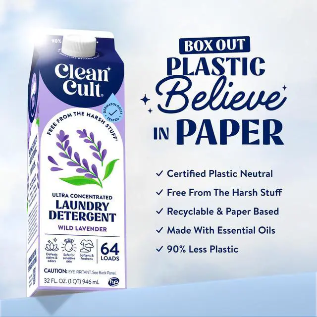 Alt view image 4 of 7 - Ultra Concentrated Liquid Laundry Detergent Soap, 64 loads (32 oz), Long Lasting Scent, 90% Less Plastic, No Harsh Chemicals, Wild Lavender, Defeats Stains & Odors, HE/Standard Compatible
