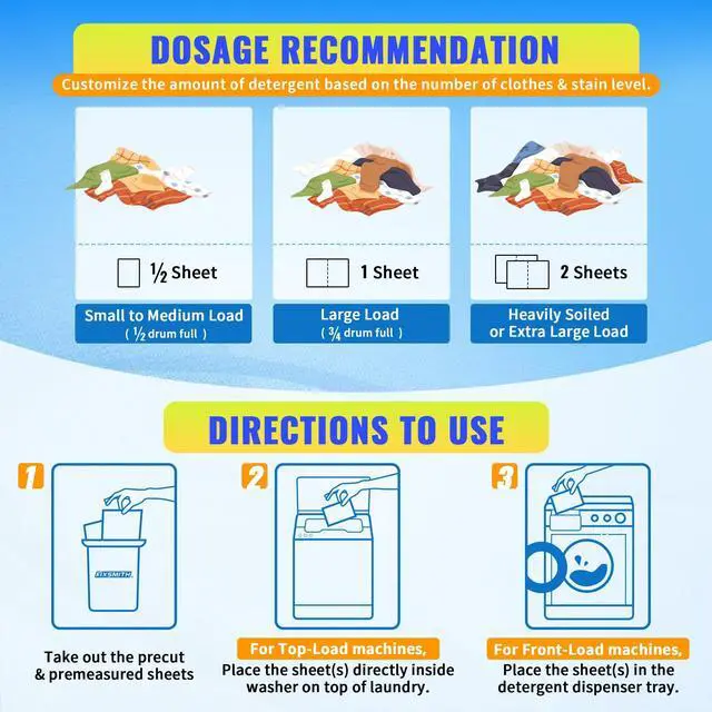 Alt view image 5 of 7 - Laundry Detergent Sheets - 200 Loads (100 Sheets) Fragrance Free - Hypoallergenic,Unscented,Eco Friendly Laundry Detergent Strips Concentrated Travel Detergent Sheets.Plastic-Free,Liquidless
