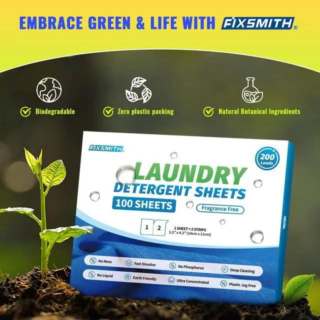 Alt view image 6 of 7 - Laundry Detergent Sheets - 200 Loads (100 Sheets) Fragrance Free - Hypoallergenic,Unscented,Eco Friendly Laundry Detergent Strips Concentrated Travel Detergent Sheets.Plastic-Free,Liquidless