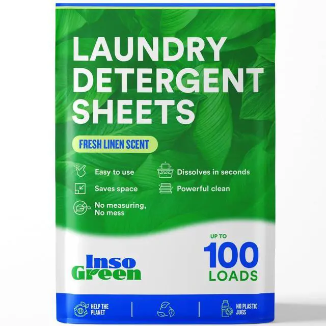 Main image of Eco Washer Sheets Detergent - 100 Loads, Zero Plastic Jugs, No Mess & Space-Saving Laundry Strips - Travel Laundry Detergent - 50 Sheets