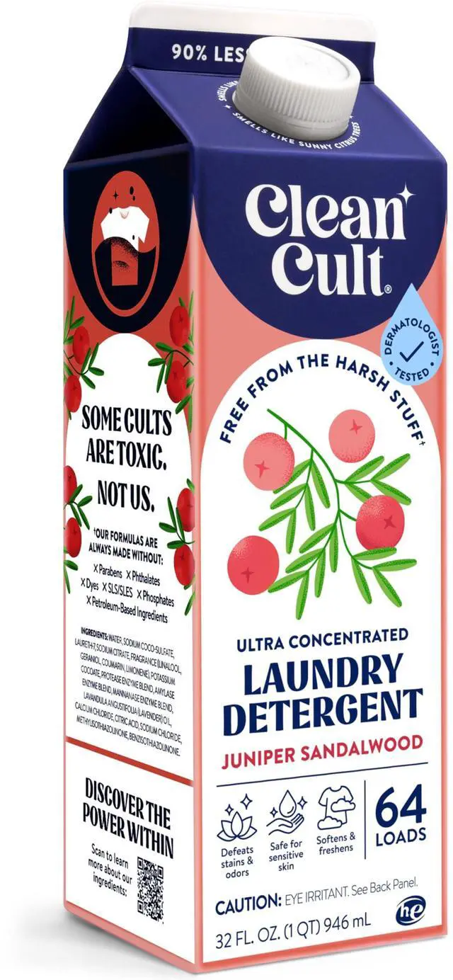 Main image of Ultra Concentrated Liquid Laundry Detergent Soap, 64 loads (32 oz), Long Lasting Scent, 90% Less Plastic, No Harsh Chemicals, Juniper Sandalwood, Defeats Stains & Odors, HE/Standard Compatible
