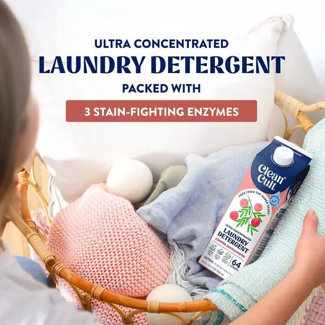 Alt view image 3 of 7 - Ultra Concentrated Liquid Laundry Detergent Soap, 64 loads (32 oz), Long Lasting Scent, 90% Less Plastic, No Harsh Chemicals, Juniper Sandalwood, Defeats Stains & Odors, HE/Standard Compatible