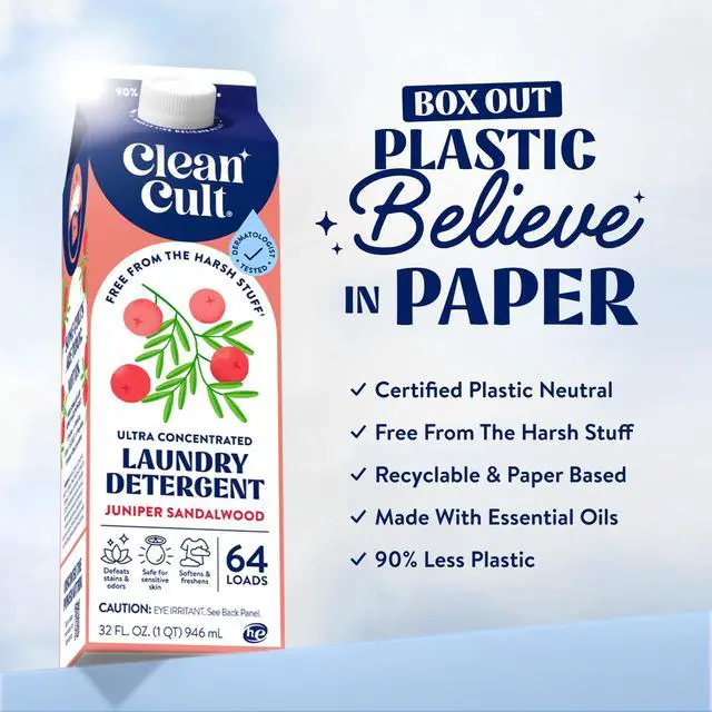 Alt view image 4 of 7 - Ultra Concentrated Liquid Laundry Detergent Soap, 64 loads (32 oz), Long Lasting Scent, 90% Less Plastic, No Harsh Chemicals, Juniper Sandalwood, Defeats Stains & Odors, HE/Standard Compatible