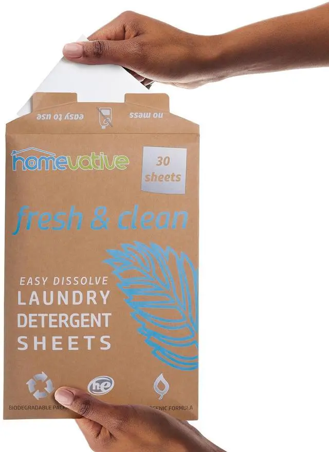 Main image of Laundry Detergent Sheets, 30 Sheets, Up to 60 Loads, Easy Dissolve, Fresh & Clean, Eco package, HE Compatible, Septic friendly, Great for travel, college, laundromat and at home