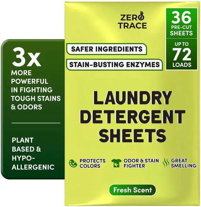 Main image of All Natural Laundry Detergent Sheets Eco Friendly - Laundry Soap - Travel Laundry Detergent with Fresh Scent (72 Loads 36 Sheets)