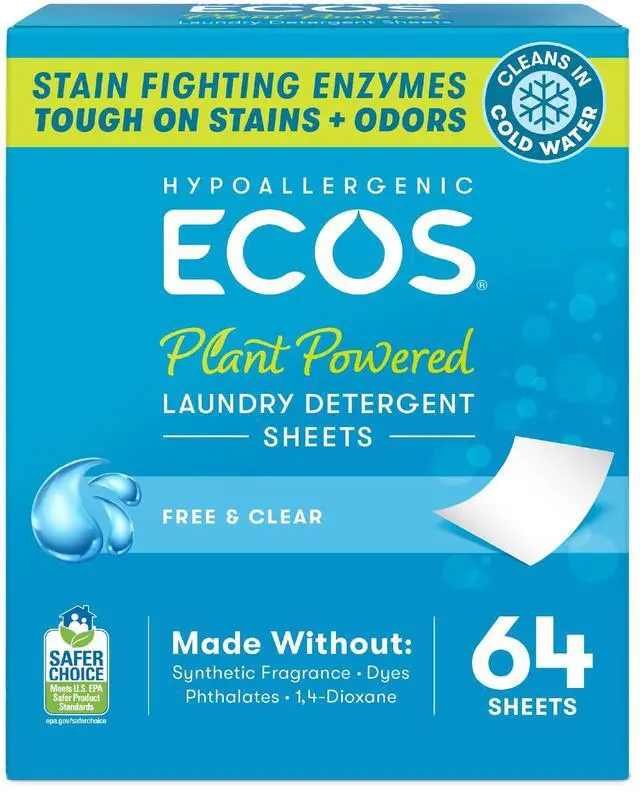 Main image of Laundry Detergent Sheets Vegan, No Plastic Jug, No Mess & Liquid Free - Hypoallergenic, Plant Powered Laundry Detergent Sheet - Free and Clear - 64 Count (Pack of 1)
