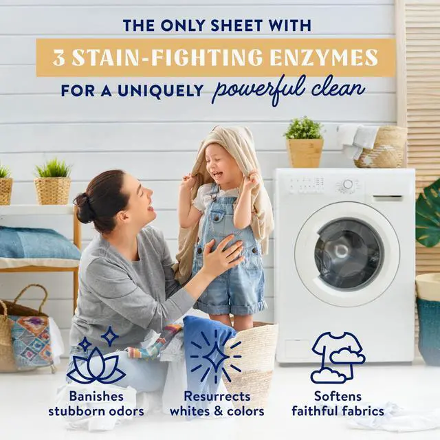 Alt view image 2 of 7 - Laundry Detergent Sheets - Resealable Box - 3 Stain Fighting Enzymes - Juniper Sandalwood - 60 Loads - Free of Harsh Chemicals - No Mess - No Plastic Waste
