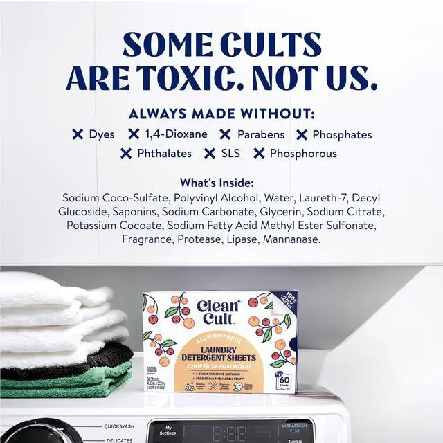 Alt view image 5 of 7 - Laundry Detergent Sheets - Resealable Box - 3 Stain Fighting Enzymes - Juniper Sandalwood - 60 Loads - Free of Harsh Chemicals - No Mess - No Plastic Waste