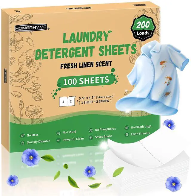 Main image of Laundry Detergent Sheets - Fresh Linen Scent, 200 Loads (100 Sheets), Plastic Free Laundry Sheets for Travel, Dorms, Home, Apartments, Eco & Hypoallergenic