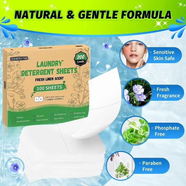 Alt view image 3 of 7 - Laundry Detergent Sheets - Fresh Linen Scent, 200 Loads (100 Sheets), Plastic Free Laundry Sheets for Travel, Dorms, Home, Apartments, Eco & Hypoallergenic