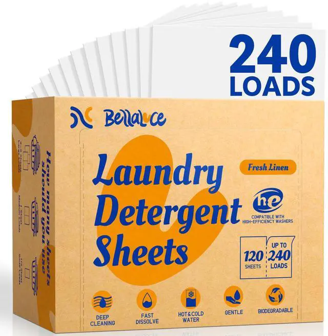 Main image of Laundry Detergent Sheets - Laundry Sheets, 240 Loads, Eco-Friendly, Plastic-Free, Fresh Linen Scent, Space Saving, Fast Dissolve & Hypoallergenic, Laundry Detergent for Home,Dorms,Essentials