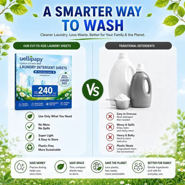 Alt view image 5 of 7 - Laundry Detergent Sheets, 240 Loads, 80 Large Sheets, Fresh Linen Scent, No Liquid Washer Detergent Strips, Gentle on Fabrics, Fast Dissolving Cold Water, Plant-Based for Travel Dorm Home