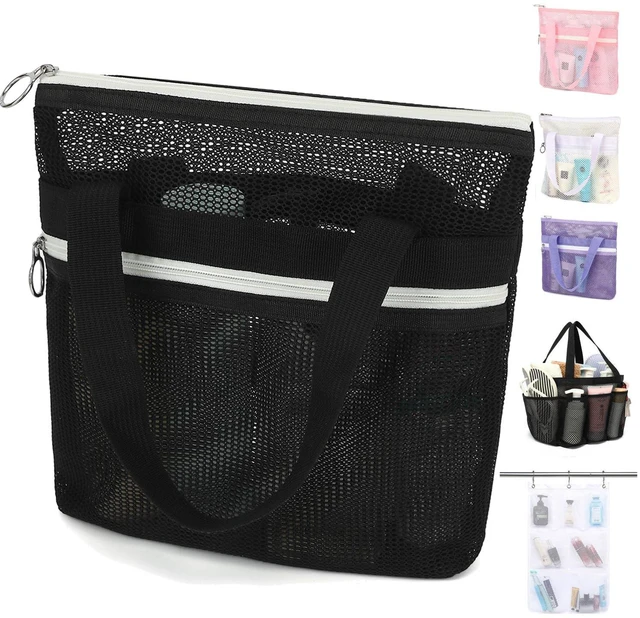 Main image of Mesh Shower Bag with 2 Zipper Pockets & Dual Handles, Quick-Drying Hanging Shower Caddy for College Essentials,Sunscreen,Dorm, Gym, Travel & Camping, Black
