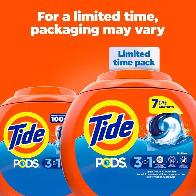 Alt view image 2 of 7 - PODS laundry detergent pacs, 3-in-1 Stain Remover, Odor Fighter, Color Protector, 42 Count, HE compatible, Original Scent