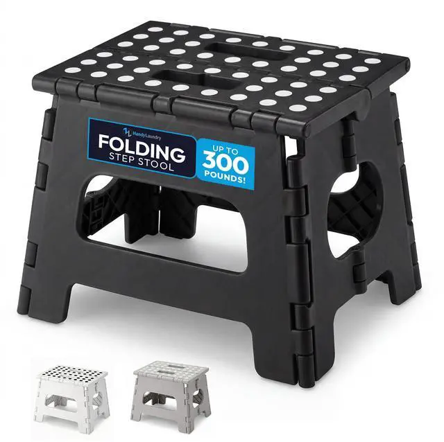 Main image of Folding Lightweight Step Stool - Sturdy Enough to Support Adults - Opens Easy with One Flip - Great for Kitchen, Bathroom or Bedroom (Black - 8 Inch)